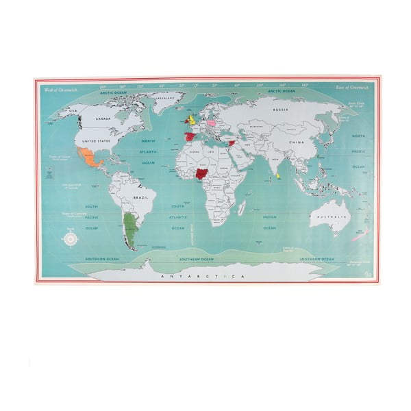 Zemljevid za označevanje potovanj 87x52 cm World Map – Rex London