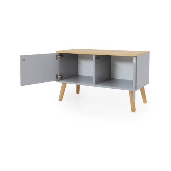 Siva klop s prostorom za shranjevanje z nogami iz hrastovega lesa Tenzo Dot-image-3