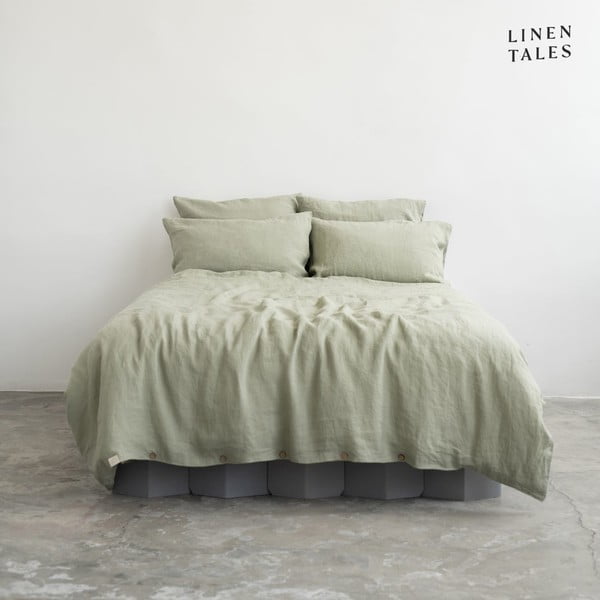 Svetlo zelena podaljšana lanena posteljnina za zakonsko posteljo 200x220 cm – Linen Tales