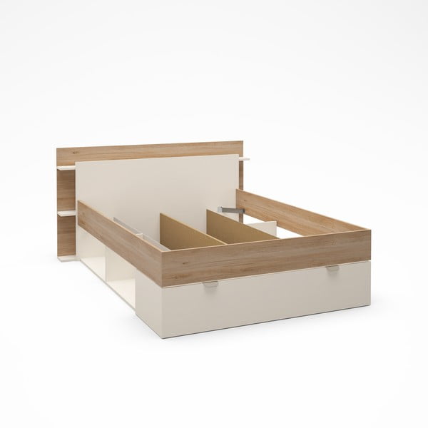 Bela zakonska postelja v hrastovem dekorju s prostorom za shranjevanje brez letvenega dna 140x190 cm Albo – Marckeric-image-1