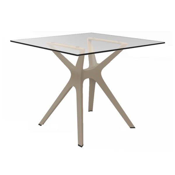 Jedilna miza z rjavimi nogami in steklenim vrhom, primerna za uporabo na prostem Resol Vela, 90 x 90 cm