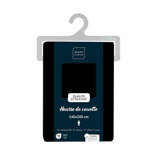 Črna enojna bombažna prevleka za odejo 140x200 cm Lina – douceur d'intérieur-image-2