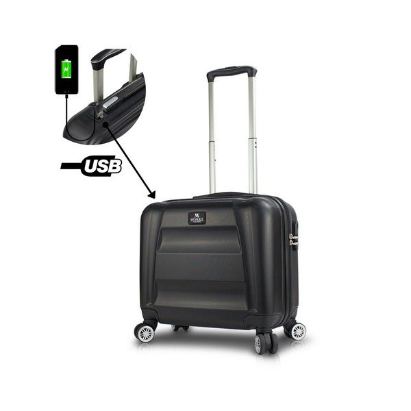 Črni potovalni kovček na kolesih s priključkom USB Moj kovček Valice COLORS LASSO Cabin-image-1