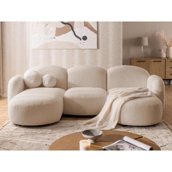 Svetlo rjava kotna sedežna garnitura iz tkanine bouclé (v obliki črke "U") Orbit – Ropez-image-1