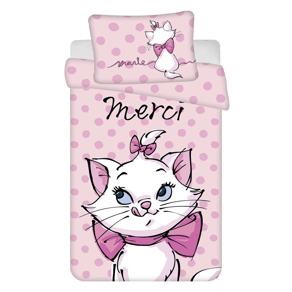 Rožnata bombažna otroška posteljnina za otroško posteljico 100x135 cm Marie Cat "Merci"