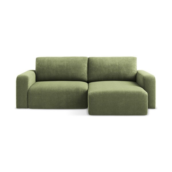 Zelena raztegljiva/s prostorom za shranjevanje kotna sedežna garnitura iz šenilje (desni kot/z ležalnikom) Kona – Makamii