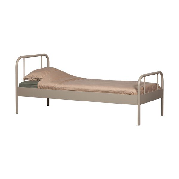 Bež kovinska postelja z letvenim dnom 90x200 cm Mata – WOOOD
