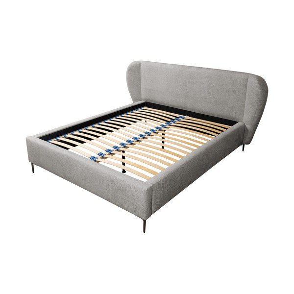 Svetlo siva oblazinjena zakonska postelja z letvenim dnom 180x200 cm Makana – Makamii-image-1