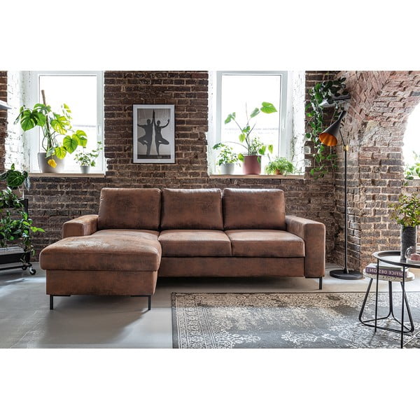 Rjava kotna raztegljiva sedežna garnitura iz umetnega usnja Miuform Lofty Lilly Vintage Brown, levi kot-image-1