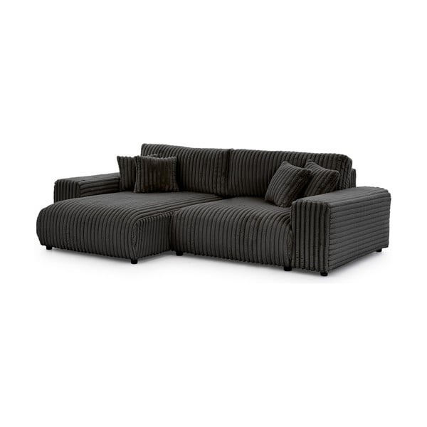 Temno siva raztegljiva kotna sedežna garnitura s prostorom za shranjevanje iz rebrastega žameta (levi kot) Sarina – Ropez