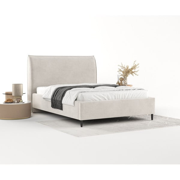 Kremno bela oblazinjena zakonska postelja s prostorom za shranjevanje z letvenim dnom 160x200 cm Shell – Maison de Rêve-image-2