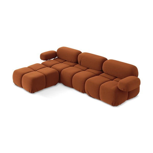 Oranžna žametna kotna sedežna garnitura Lokua – Makamii-image-1