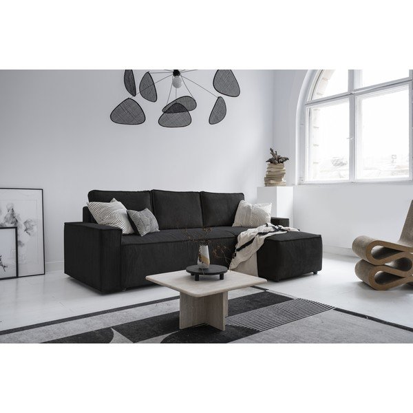 Antracitno siva raztegljiva kotna sedežna garnitura iz rebrastega žameta (s kotom po izbiri) Brave Dave – Miuform-image-2