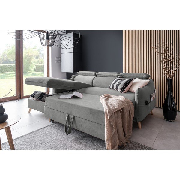 Svetlo siva žametna raztegljiva kotna sedežna garnitura (levi kot) Sweet Harmony – Miuform-image-4