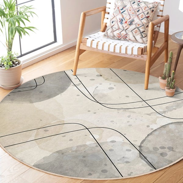 Bež pralna okrogla preproga ø 120 cm Simple Lines – Mila Home-image-2