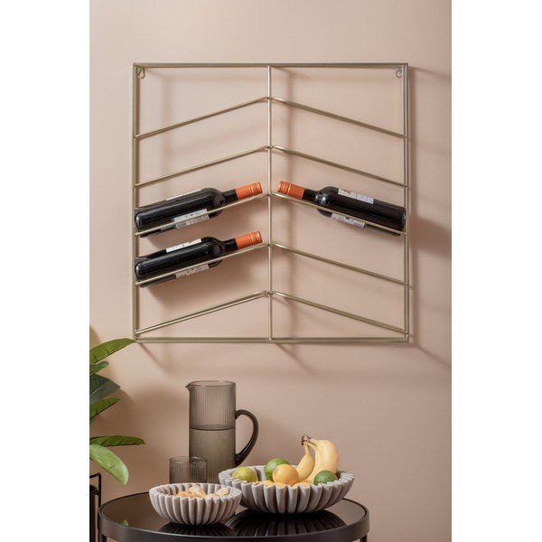 Stensko kovinsko držalo za vino v zlati barvi za 10 steklenic 67x66x7,5 cm Cuadro – PT LIVING-image-1