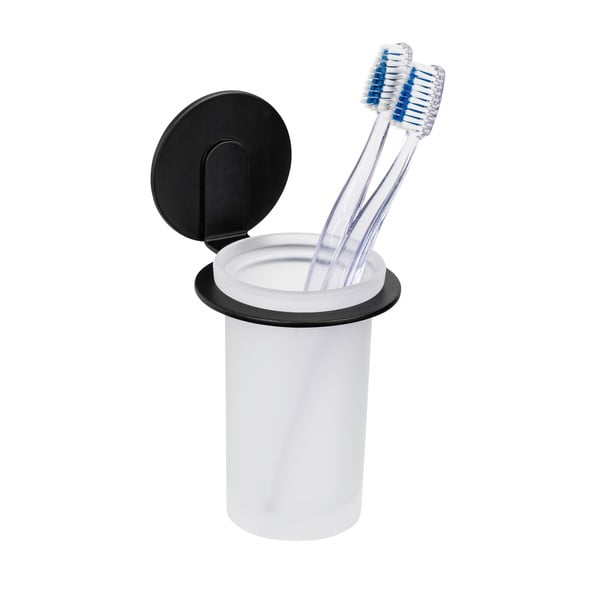 Mat črn steklen lonček za zobne ščetke z namestitvijo brez vrtanja Bivio – Wenko-image-4