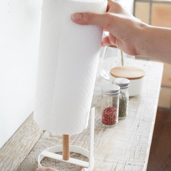 Belo stojalo za papirnate brisače z detajli iz bukovega lesa YAMAZAKI Tosca-image-2