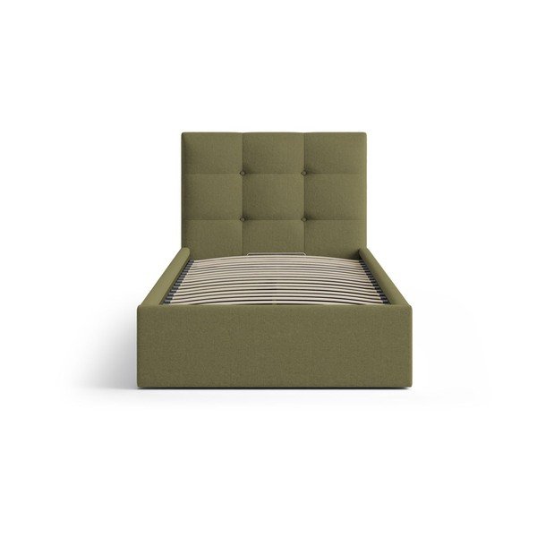 Zelena oblazinjena postelja s prostorom za shranjevanje in z letvenim dnom 90x200 cm Phaedra – Micadoni -image-3