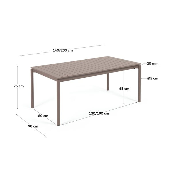 Rjava aluminijasta vrtna miza Kave Home Zaltana, 140 x 90 cm-image-3