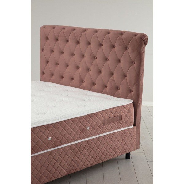 Rožnata boxspring postelja s prostorom za shranjevanje 140x200 cm Sonata – Kalune Design-image-3