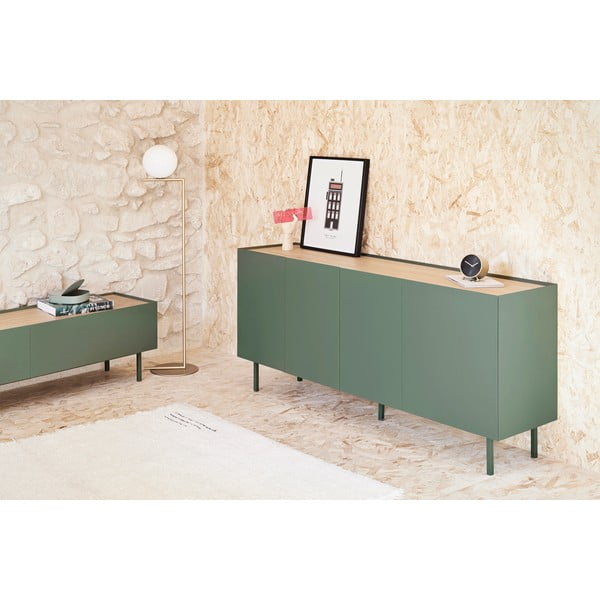 Zelena nizka komoda v hrastovem dekorju 165x78 cm Arista – Teulat-image-1