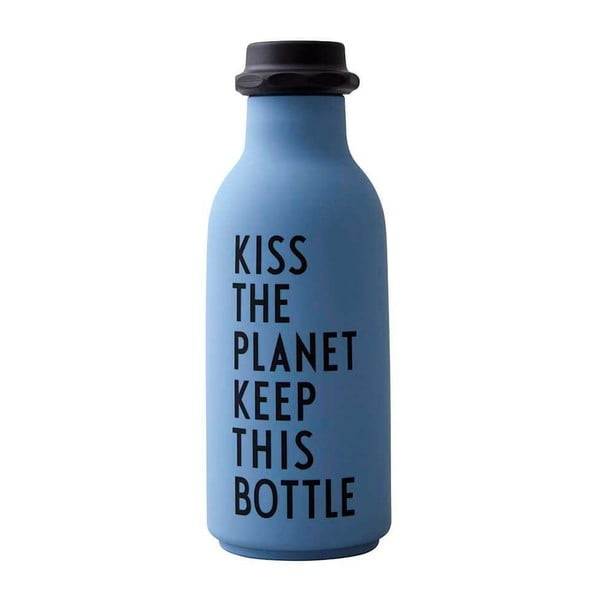 Modro steklenička za vodo Design Letters Kiss, 500 ml