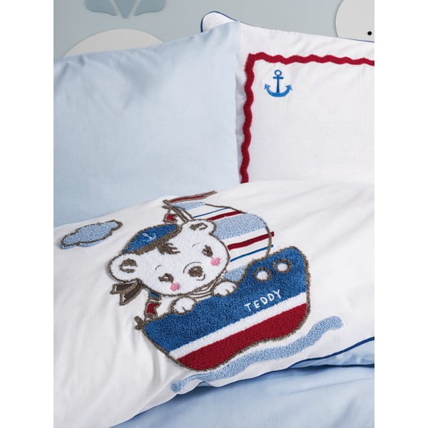 Belo-modra bombažna posteljnina za otroško posteljico z rjuho/4-delna 100x150 cm Miniyo – Mijolnir-image-2