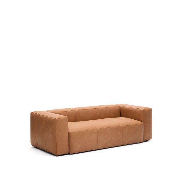 Rjava usnjena sedežna garnitura 240 cm Blok – Kave Home-image-2
