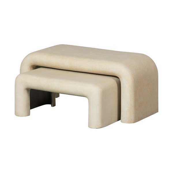 Kremno bele mizice v kamnitem dekorju v kompletu 2 ks 42x92 cm Stani – WOOOD