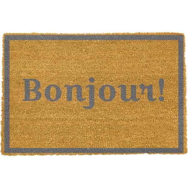 Predpražnik iz naravnih kokosovih vlaken Artsy Doormats Bonjour Grey, 40 x 60 cm