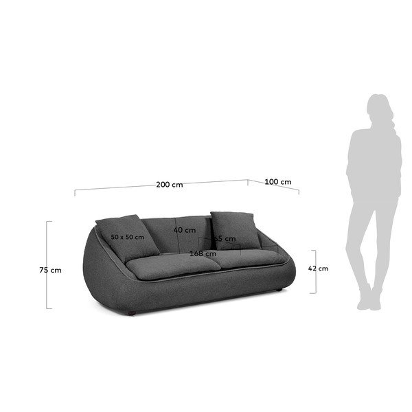 Temno siva zofa Kave Home Safira, 200 cm-image-4