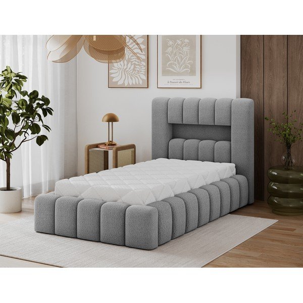 Siva oblazinjena postelja s prostorom za shranjevanje z letvenim dnom 90x200 cm Lamica – ELTAP-image-1