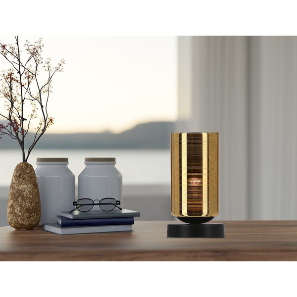 Črna/zlata namizna svetilka s steklenim senčnikom (višina 25 cm) Cox – Candellux Lighting-image-1