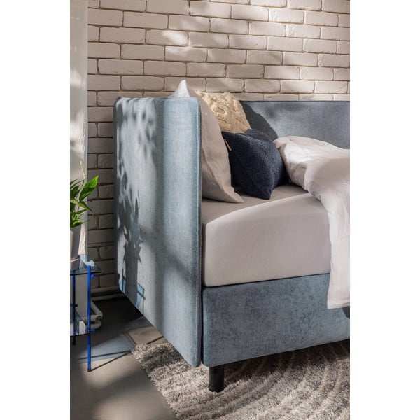 Modra oblazinjena postelja s prostorom za shranjevanje z vzmetnico 90x200 cm Avela – Bonami Selection-image-3