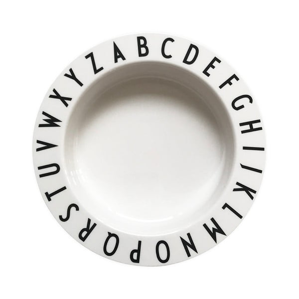 Bel otroški globoki krožnik Design Letters Eat & Learn, ø 15,5 cm