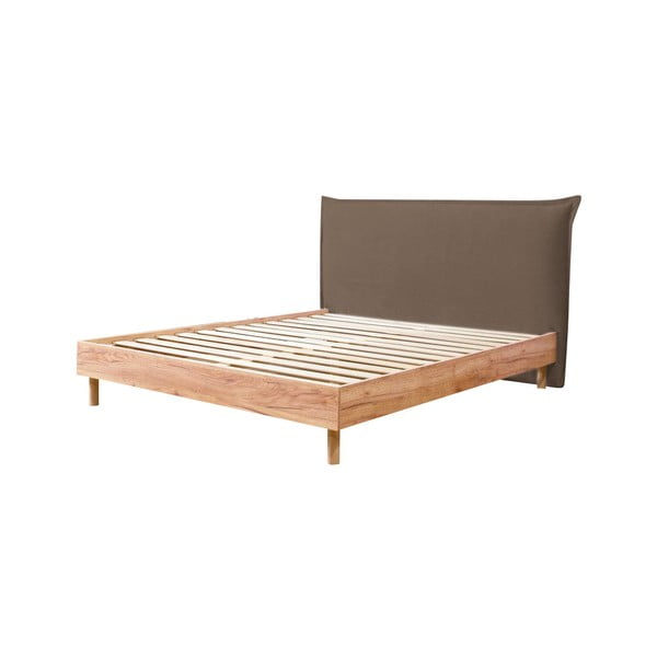 Rjava/naravna zakonska postelja z letvenim dnom 160x200 cm Charlie – Bobochic Paris