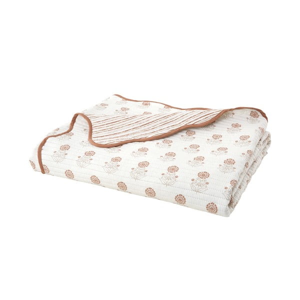 Belo prešito pregrinjalo 220x230 cm Woodblock Floral – Pineapple Elephant