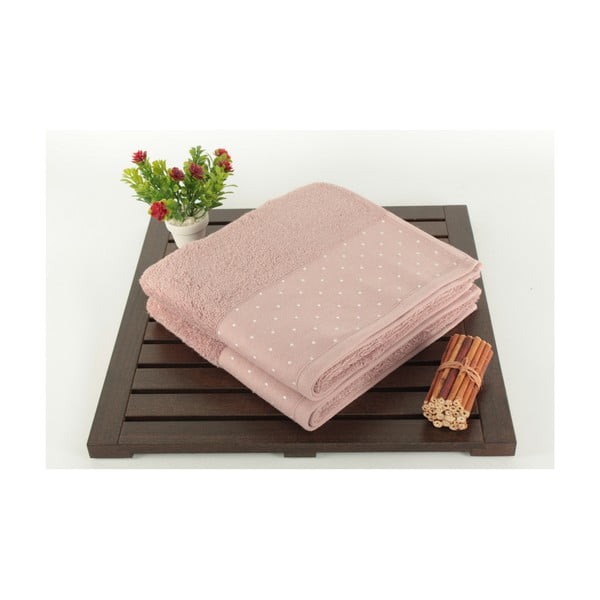 Komplet 2 bombažnih brisač v pudrasto rožnati barvi Patricia, 50 x 90 cm