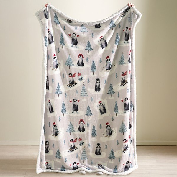 Bela odeja z božičnim motivom 170x130 cm Christmas Sherpa Penguins – Catherine Lansfield-image-1