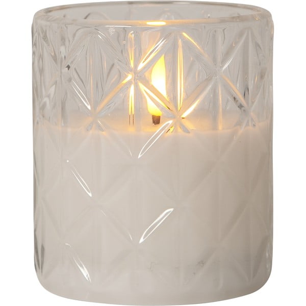 Bela LED sveča iz voska v steklu Star Trading Flamme Romb, višina 10 cm