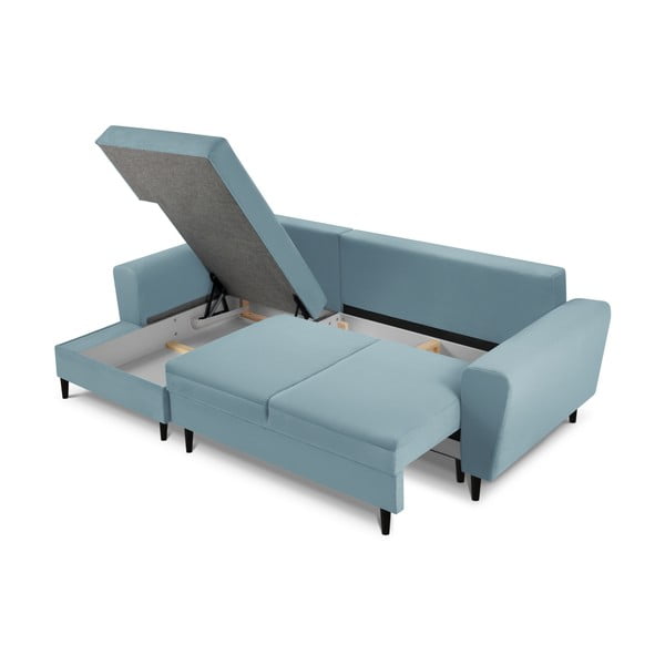 Svetlo modra raztegljiva kotna sedežna garnitura s prostorom za shranjevanje iz rebrastega žameta (levi kot/z ležalnikom) Kyoto – Cosmopolitan Design-image-3