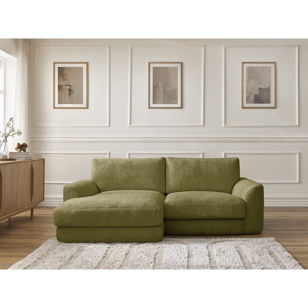 Kaki zelena kotna sedežna garnitura iz šenilje (levi kot/z ležalnikom) Leonore – Bobochic Paris-image-1