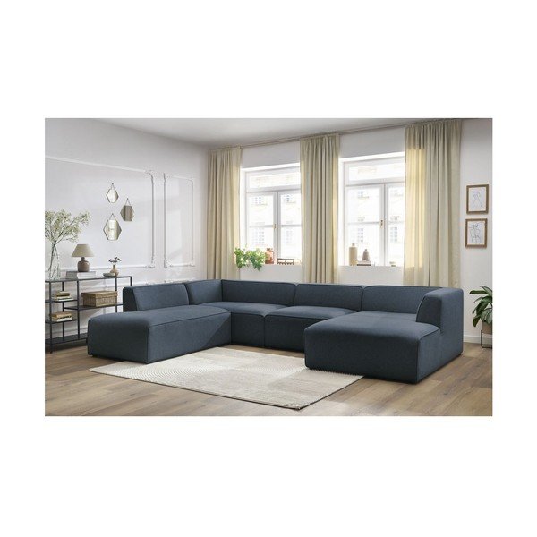 Temno modra kotna sedežna garnitura (levi kot/v obliki črke "U") Megeve – Bobochic Paris-image-1