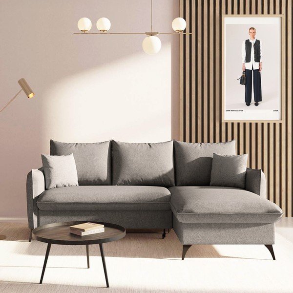 Siva raztegljiva kotna sedežna garnitura s prostorom za shranjevanje (desni kot/z ležalnikom) Brim – Rodier-image-1