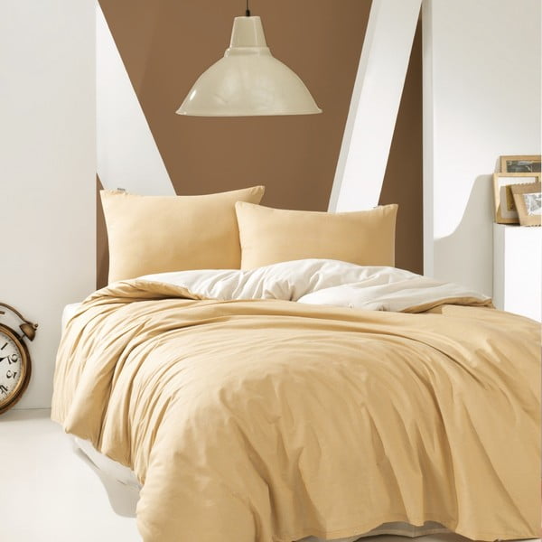 Temno krem bombažno posteljno perilo z rjuho Marie Claire Suzy, 160 x 220 cm