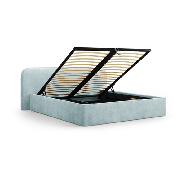 Mentolno zelena oblazinjena zakonska postelja s prostorom za shranjevanje in z letvenim dnom 180x200 cm Elizabeth – Micadoni -image-2