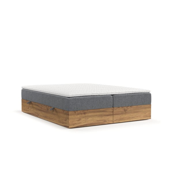 Boxspring postelja s prostorom za shranjevanje v sivi in naravni barvi 140x200 cm Faro – Maison de Rêve