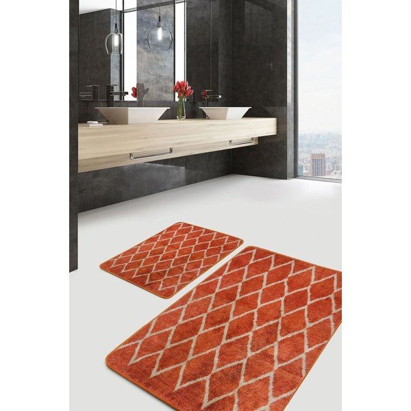 Žametne kopalniške preproge v kompletu 2 ks v barvi terakote 60x100 cm – Mila Home-image-1