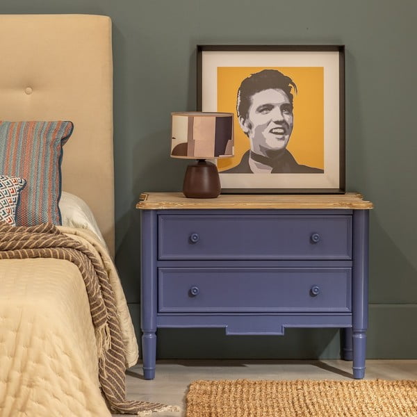 Modra nizka komoda iz masivne jelke 80x60 cm – Ixia-image-1